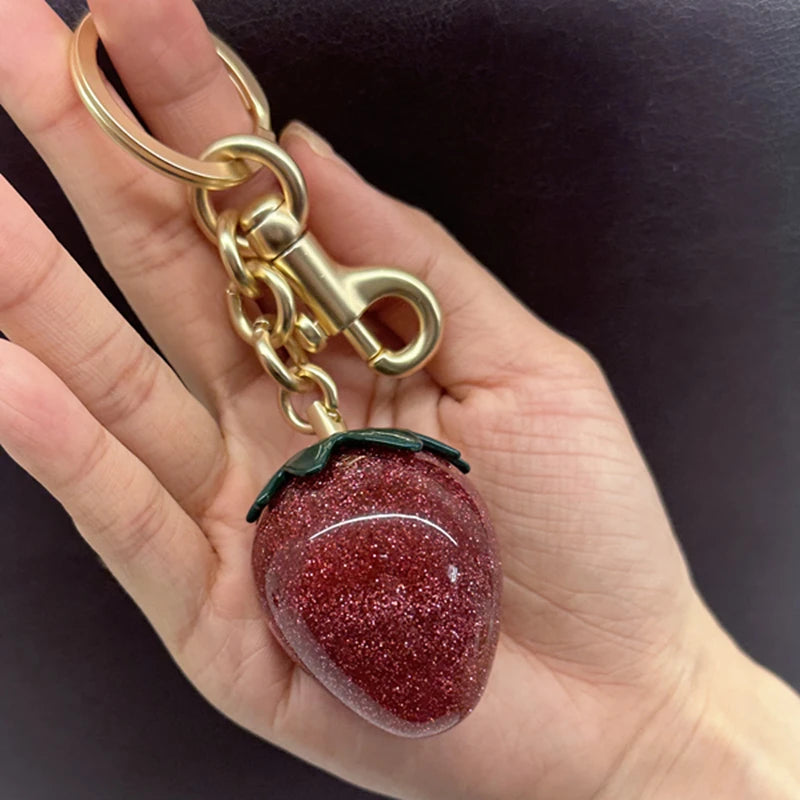 Crystal Strawberry Keychain Bag Charm