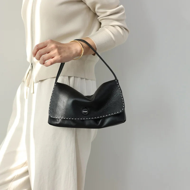 Stitched Leather Shoulder Bag