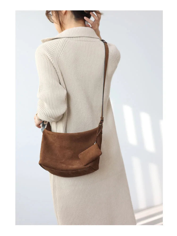 Suede Leather Crossbody Tote