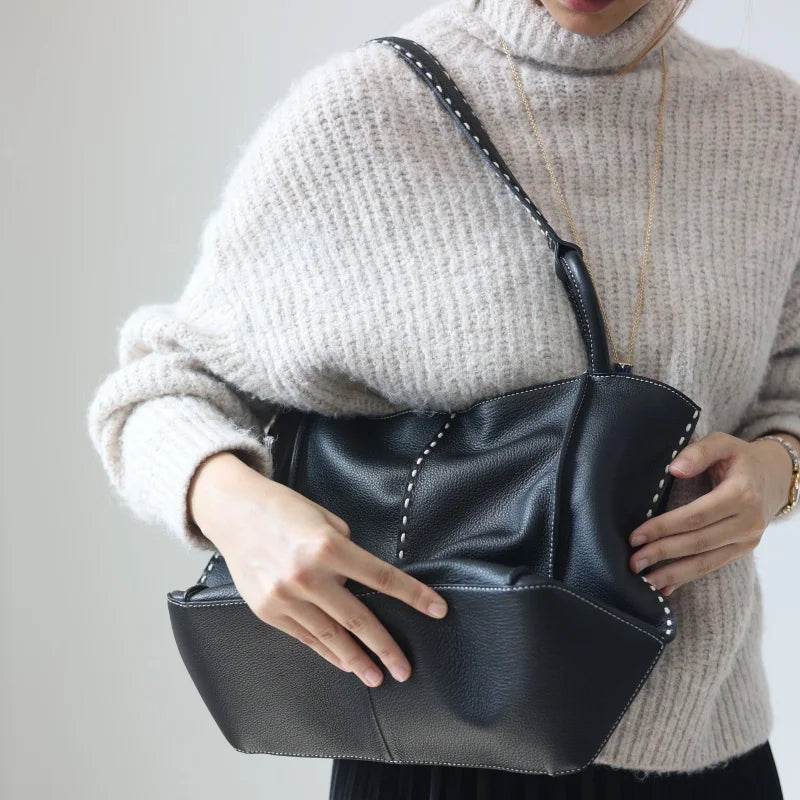 Studded Leather Shoulder Tote