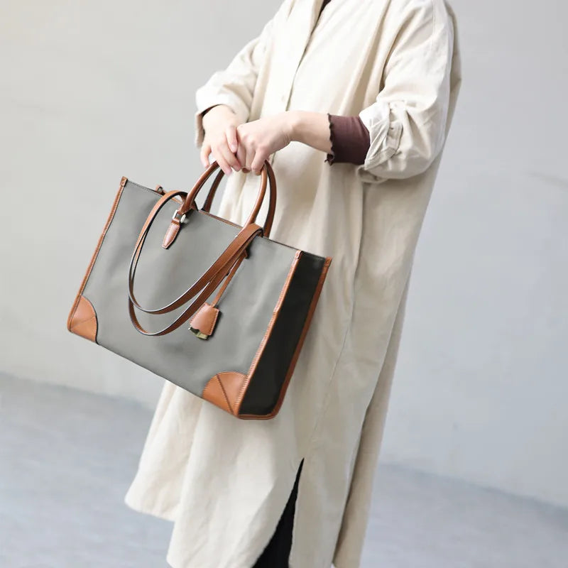 Nylon Leather Trim Work Tote