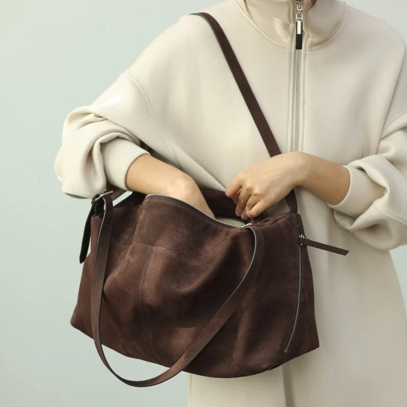 Leather Zip Shoulder Tote