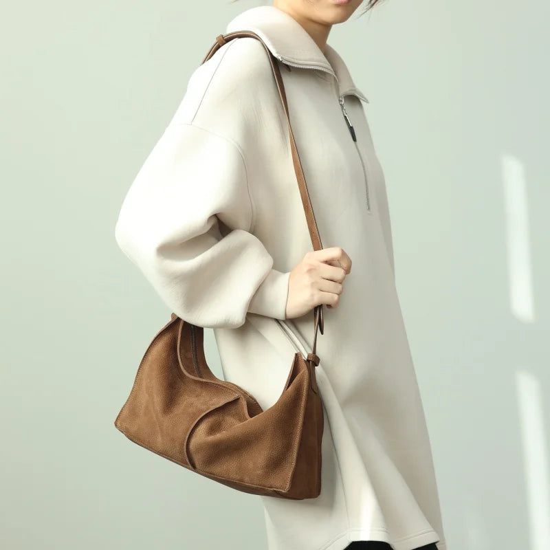 Suede Crescent Shoulder Bag