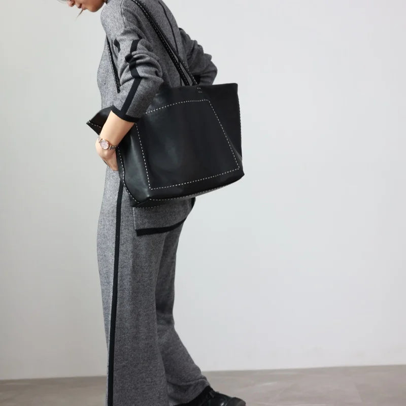 Leather Pocket Shoulder Tote