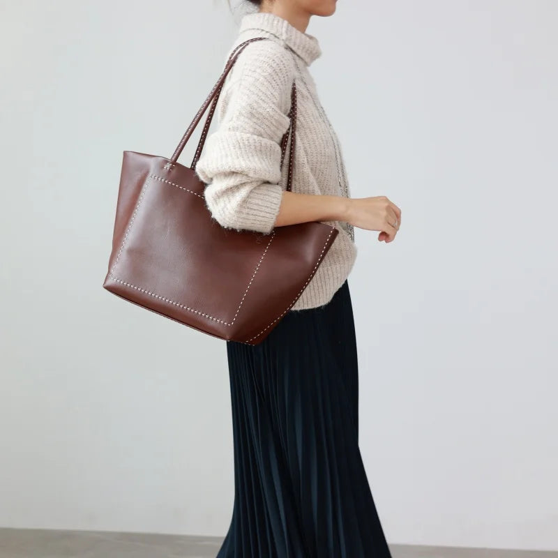 Leather Pocket Shoulder Tote