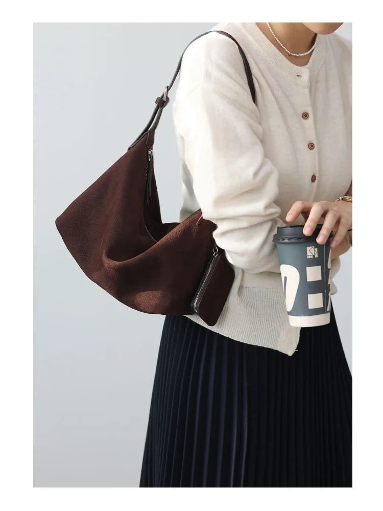 Suede Leather Crossbody Tote