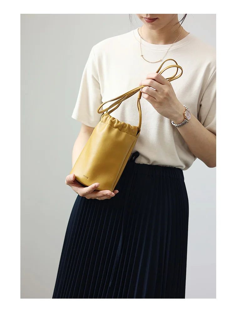Leather Drawstring Shoulder Bag