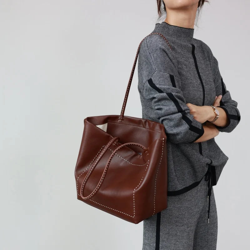 Leather Pocket Shoulder Tote