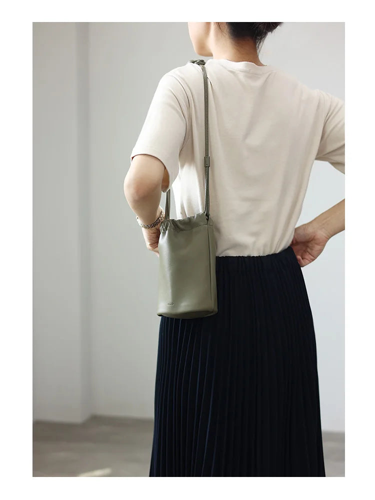 Leather Drawstring Shoulder Bag