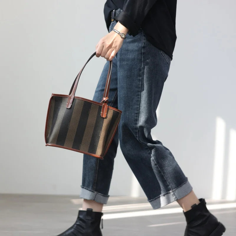 Striped Canvas Three Piece Tote Set
