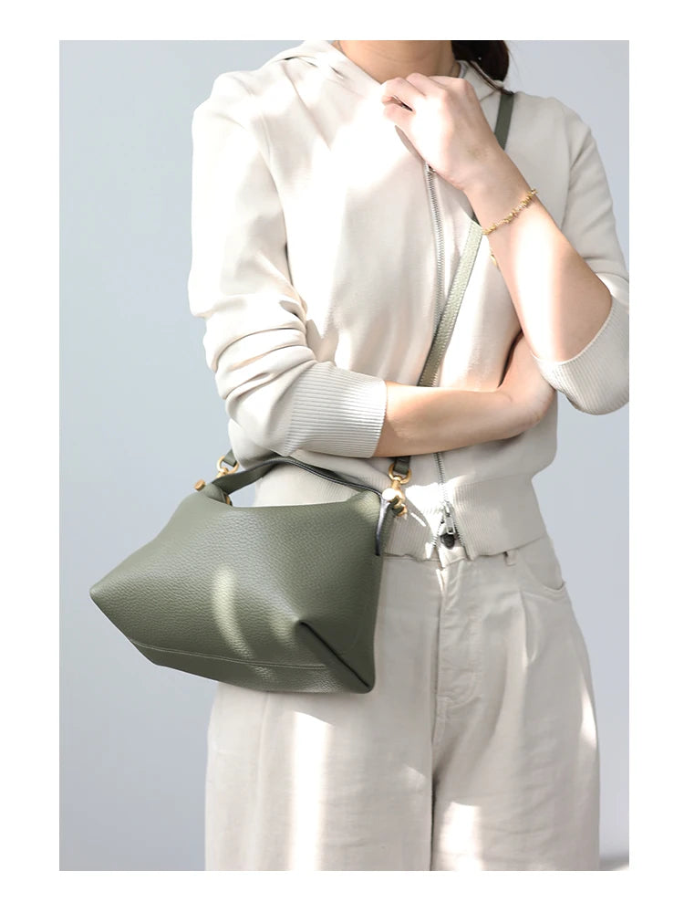 Pebbled Leather Crescent Bag