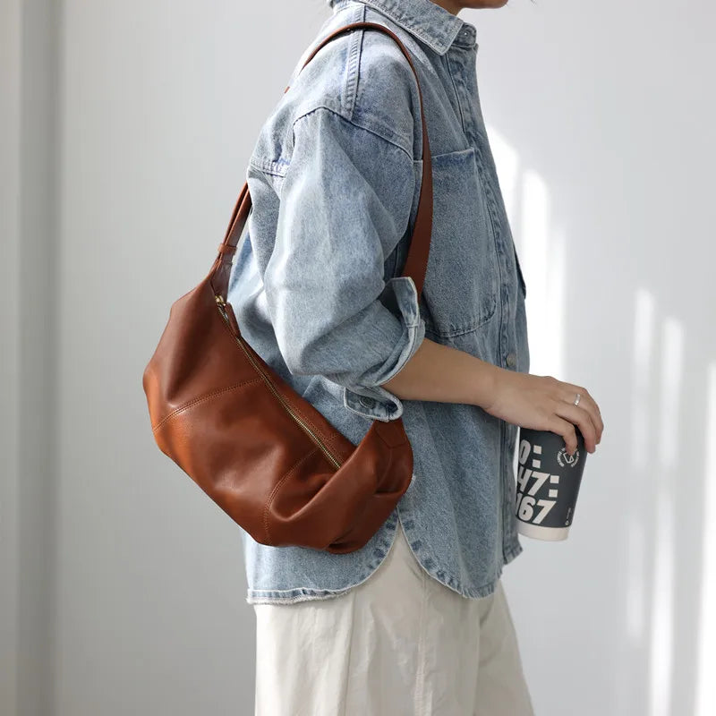 Leather Crescent Shoulder Bag