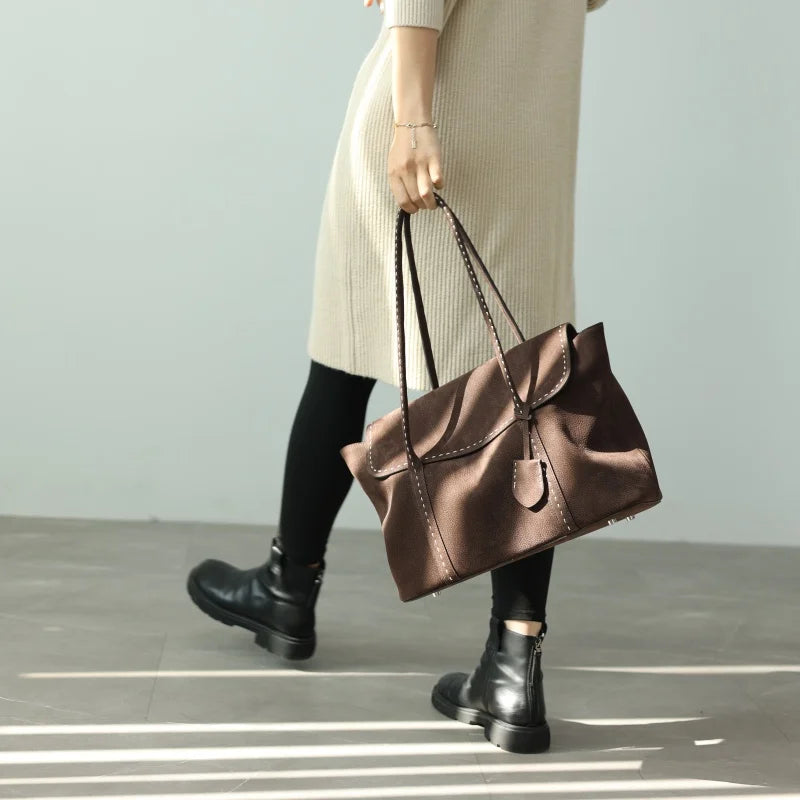 Suede Leather Trim Tote Set