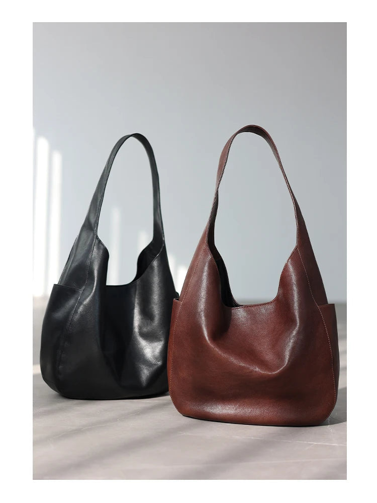 Slouchy Leather Shoulder Hobo Bag