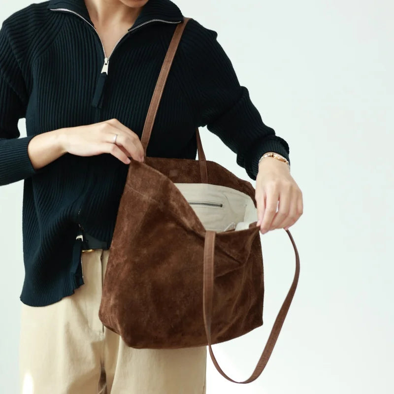 Suede Simple Shoulder Tote