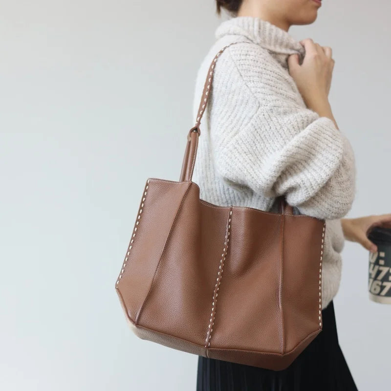 Studded Leather Shoulder Tote
