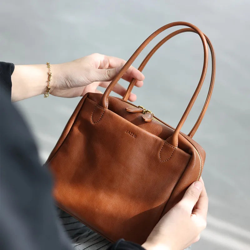 Leather Square Zip Tote
