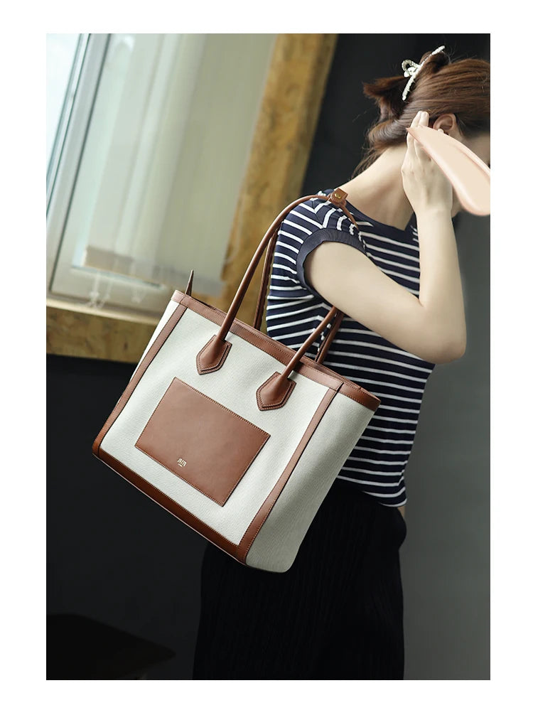 Canvas Leather Trim Tote