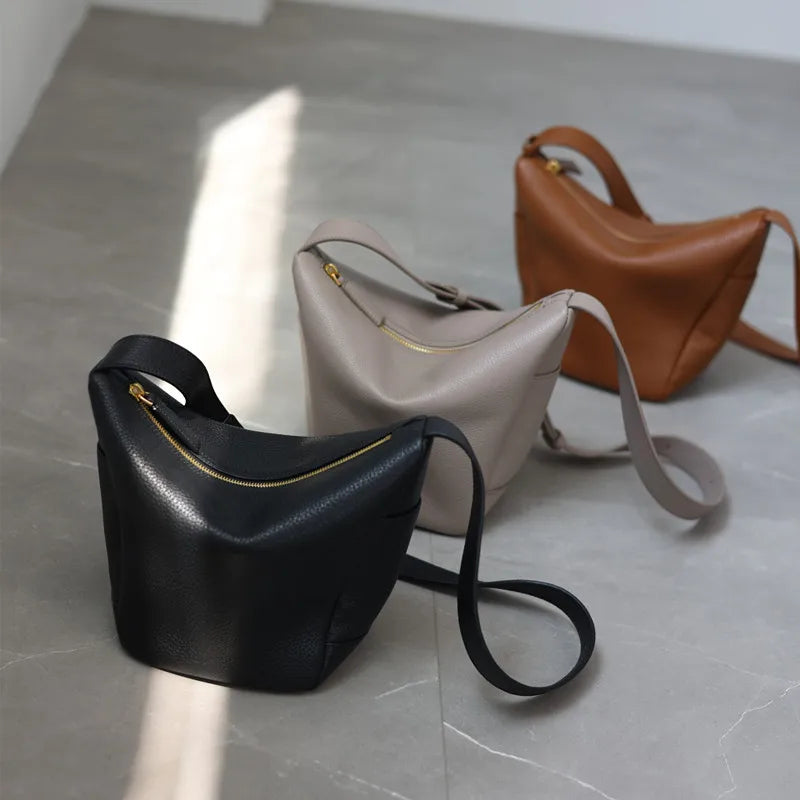 Curved Leather Shoulder Bag