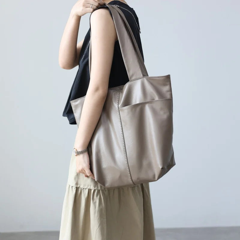 Large Leather Shoulder Tote