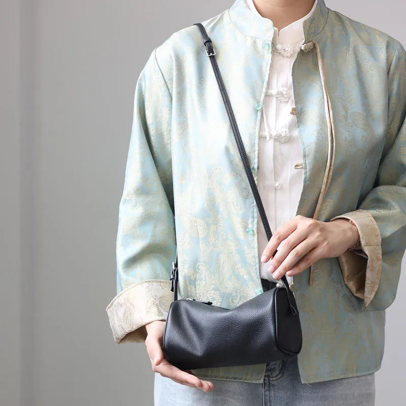 Leather Cylinder Shoulder Bag