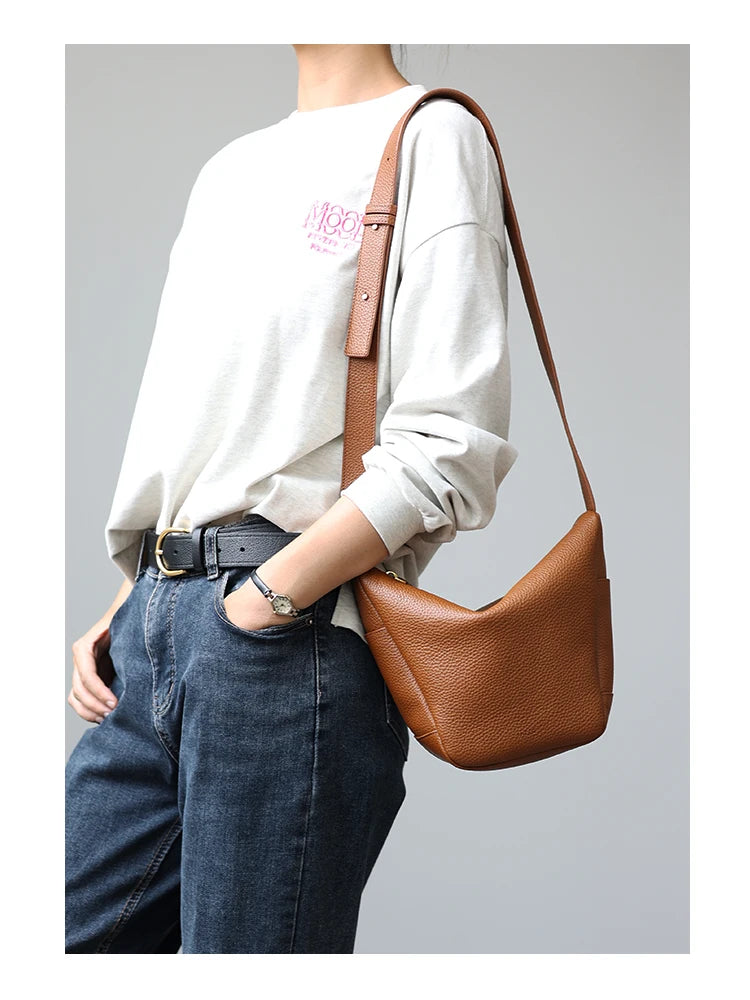 Curved Leather Shoulder Bag