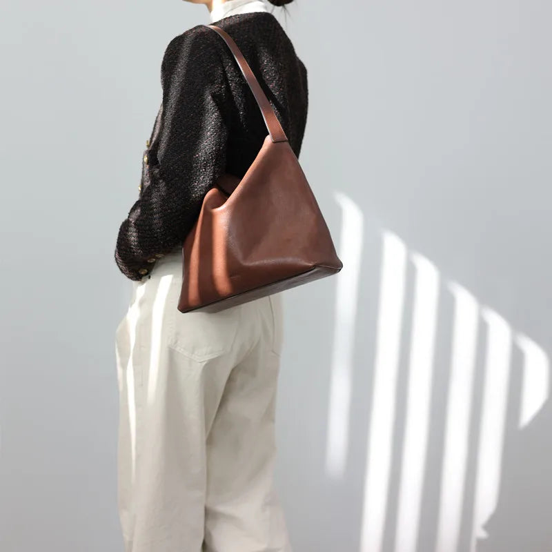 Structured Leather Shoulder Tote Bag