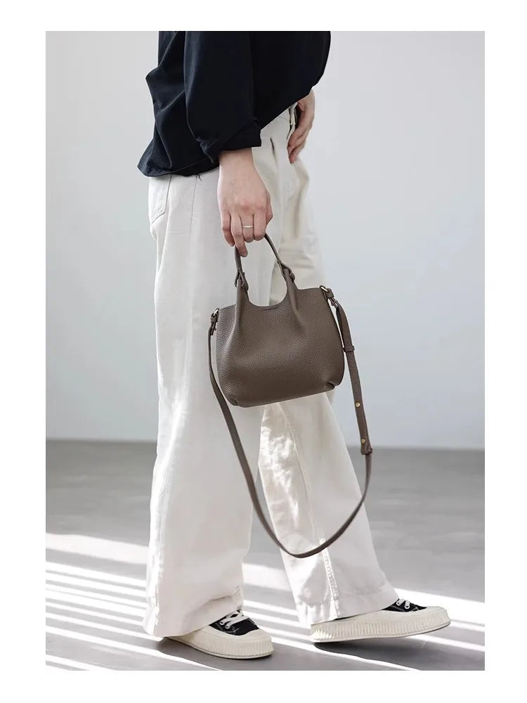 Pebbled Leather Crossbody Tote Bag