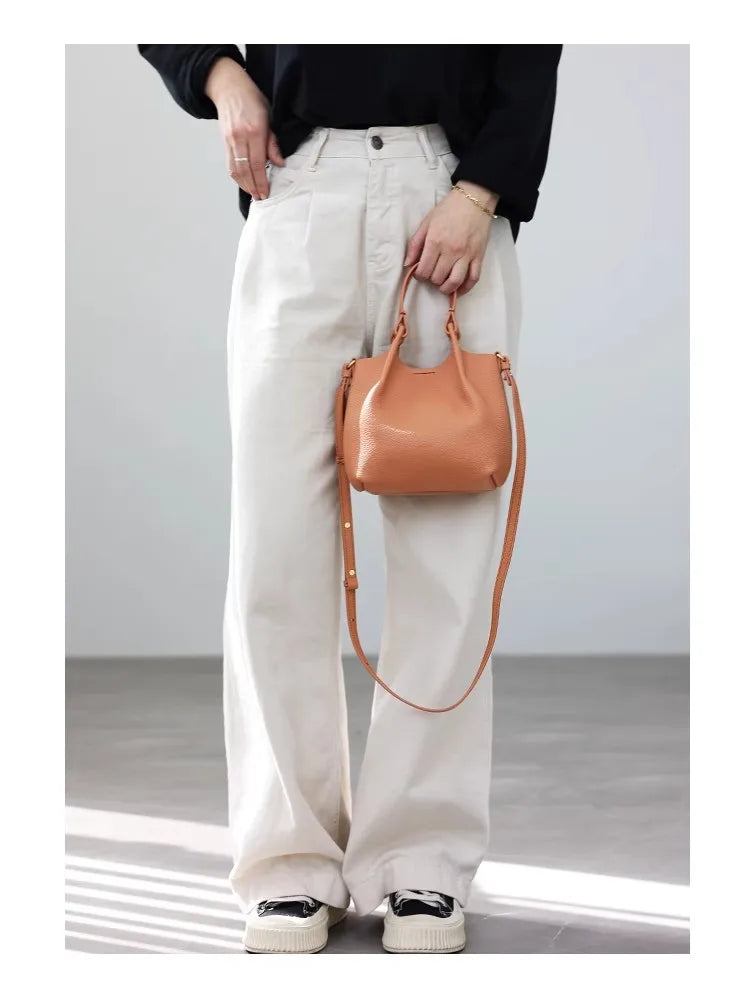 Pebbled Leather Crossbody Tote Bag
