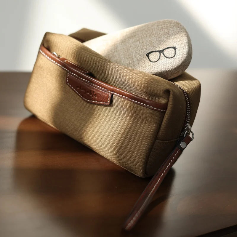 Canvas Leather Trim Zip Pouch