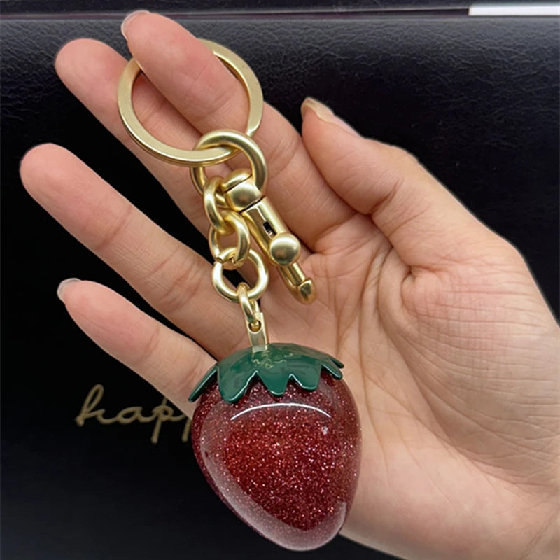 Crystal Strawberry Keychain Bag Charm