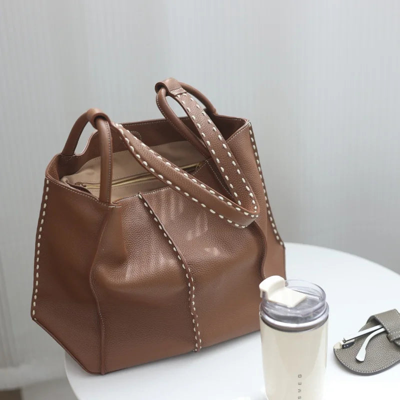 Studded Leather Shoulder Tote