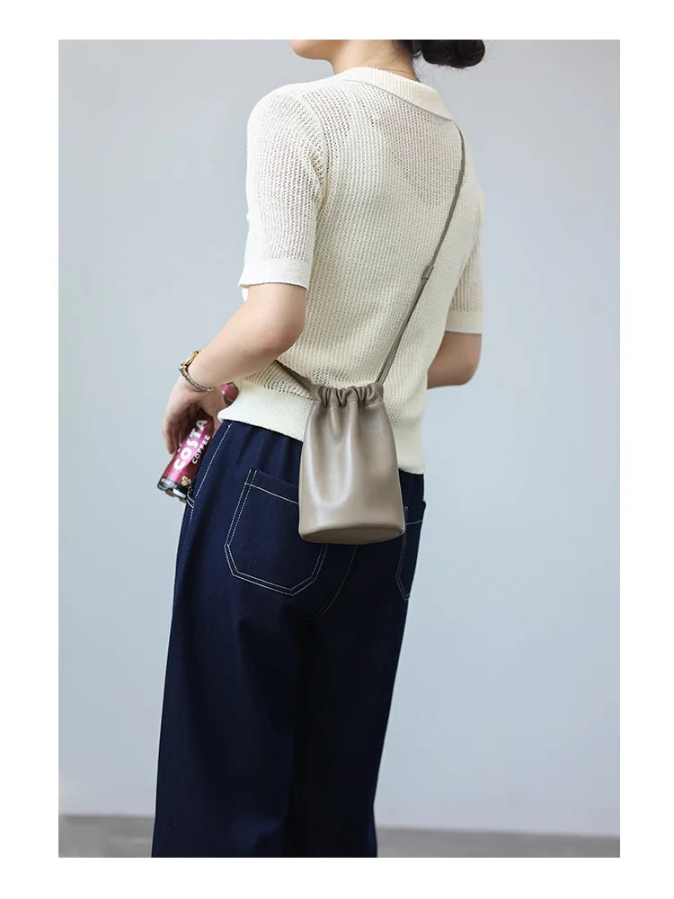Leather Drawstring Shoulder Bag