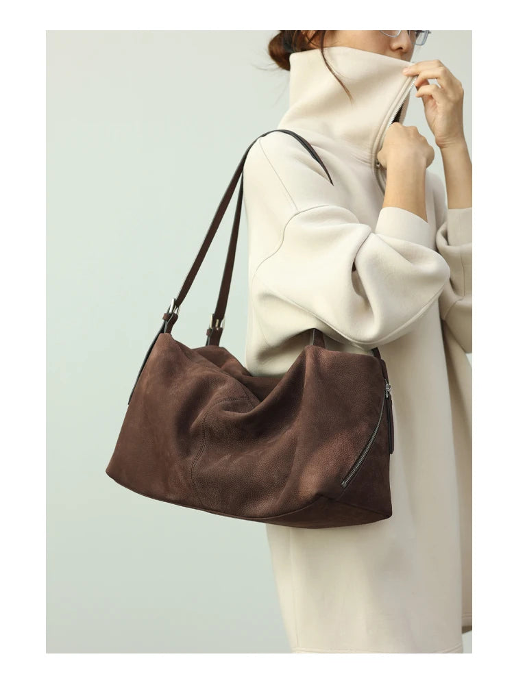 Leather Zip Shoulder Tote