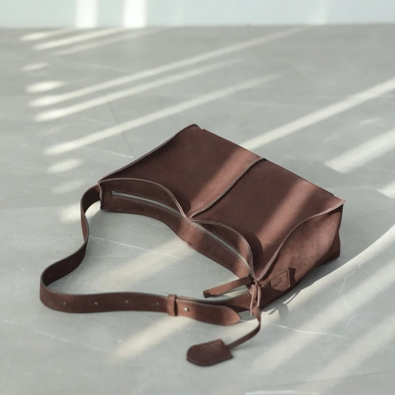 Suede Crescent Shoulder Bag