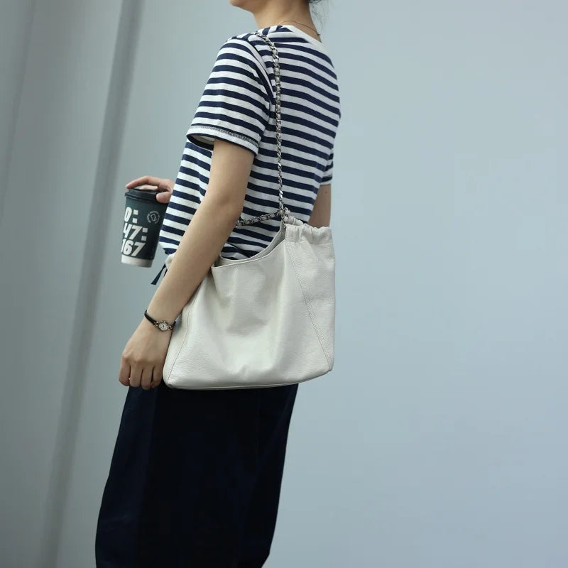 Leather Chain Shoulder Tote