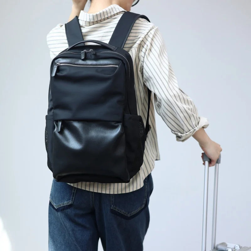 Laptop Nylon Leather Trim Backpack