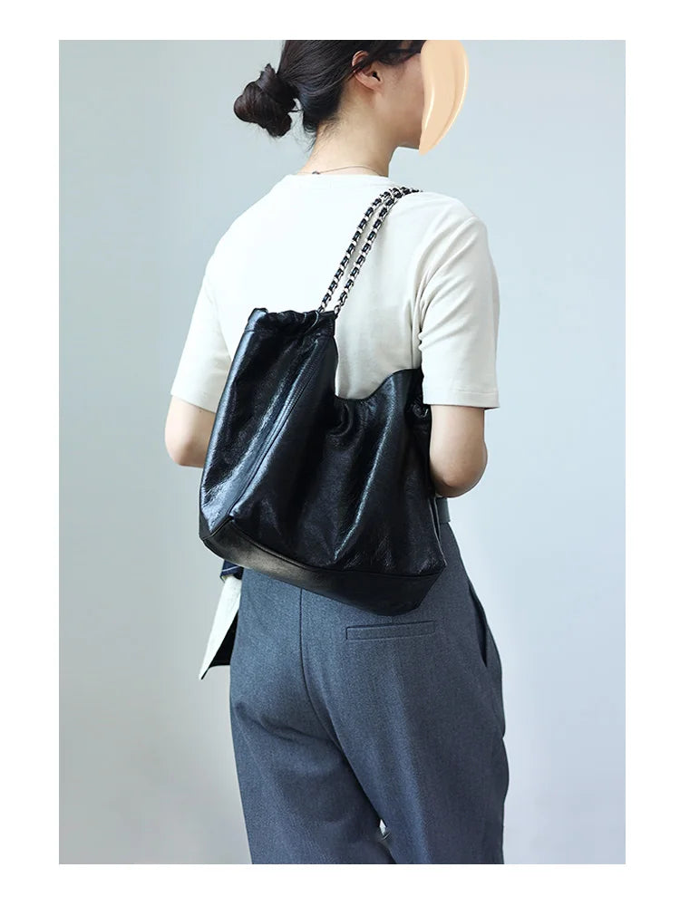 Leather Chain Shoulder Tote