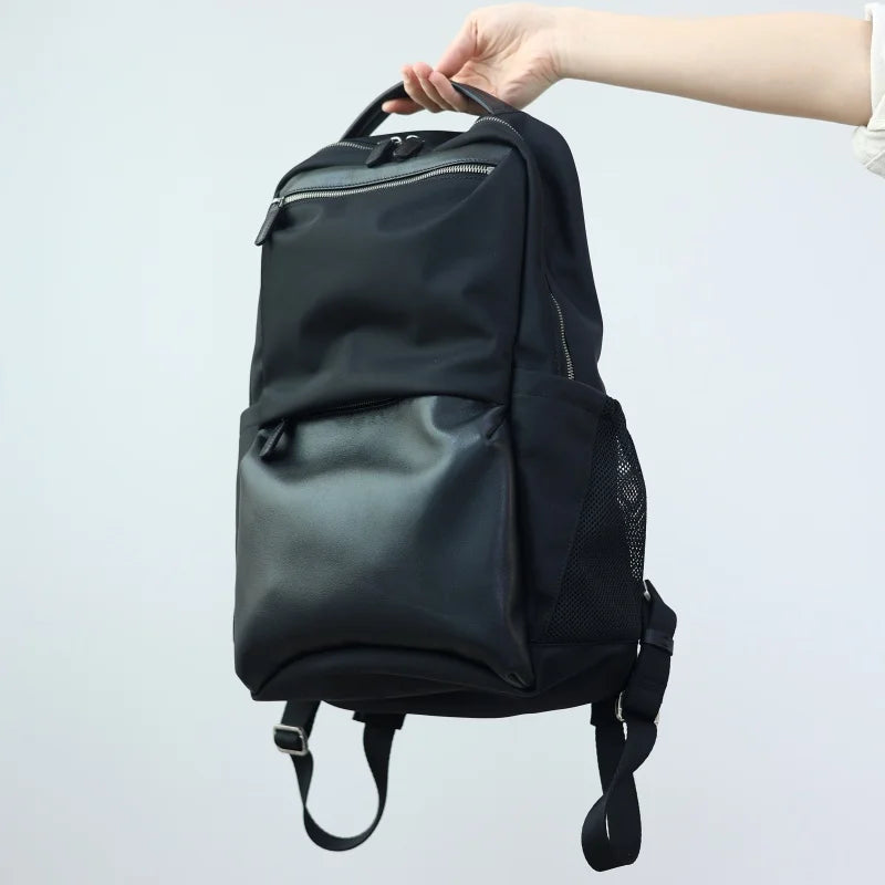 Laptop Nylon Leather Trim Backpack