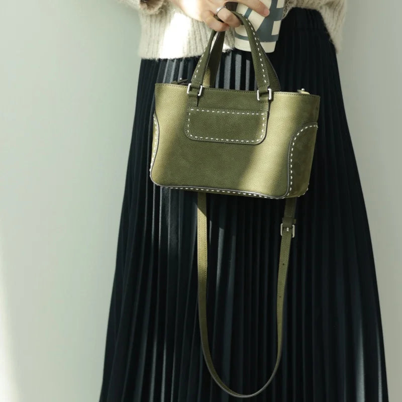 Suede Leather Trim Tote Bag