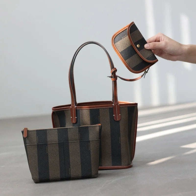 Striped Canvas Three Piece Tote Set