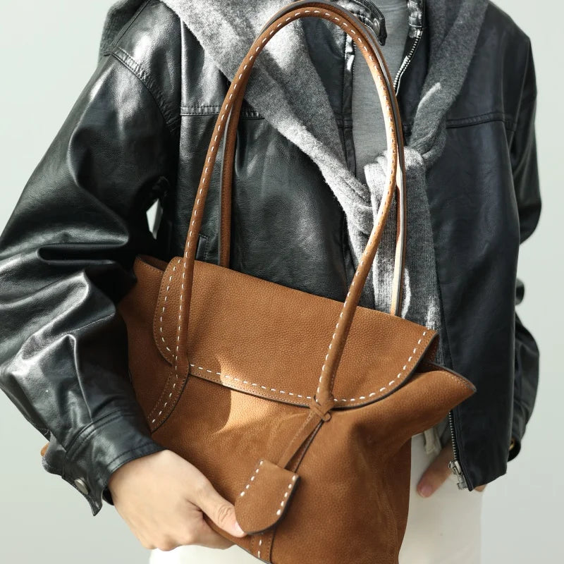 Suede Leather Trim Tote Set
