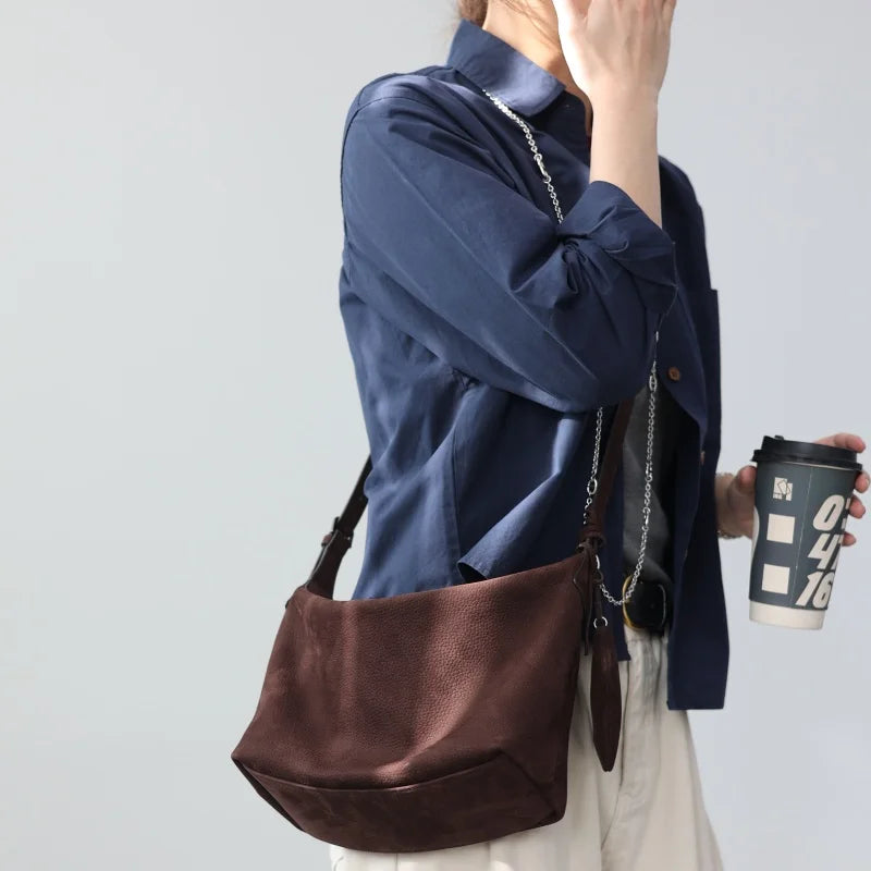 Suede Leather Crossbody Tote