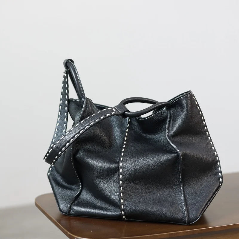 Studded Leather Shoulder Tote