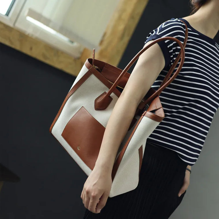 Canvas Leather Trim Tote
