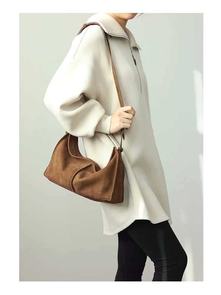 Suede Crescent Shoulder Bag