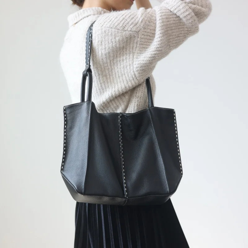 Studded Leather Shoulder Tote