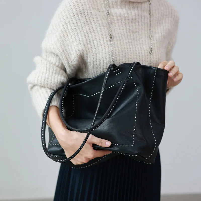 Leather Pocket Shoulder Tote