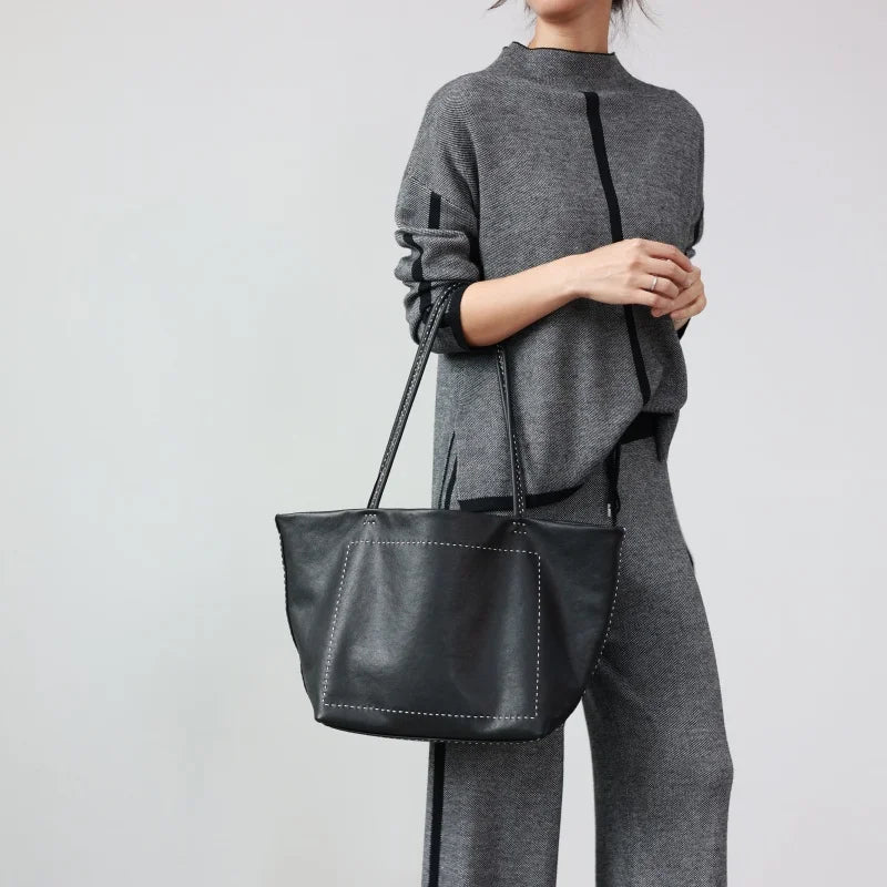 Leather Pocket Shoulder Tote