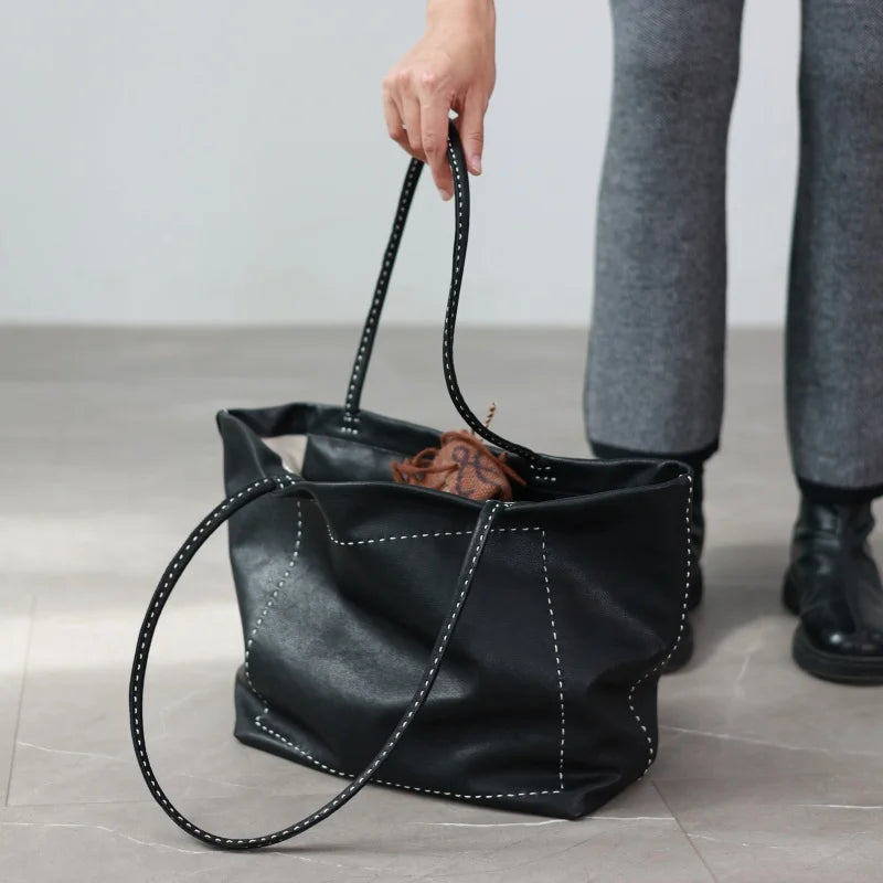 Leather Pocket Shoulder Tote